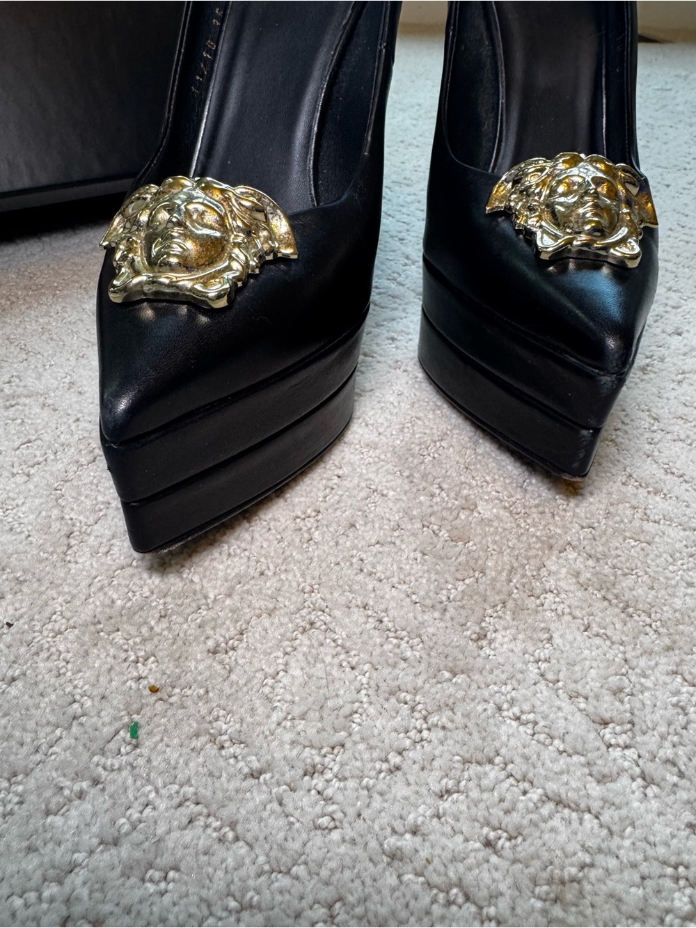 Versace Black Leather Pointed Pumps with Gold Medusa Size 6 - Picture 9 of 10